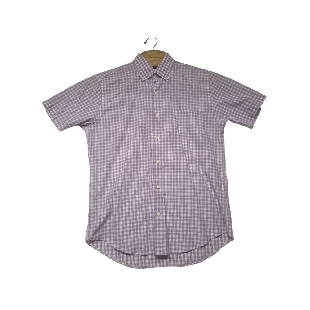 Peter Millar Mens Purple Gingham Plaid Short Sleeve Button Down Shirt Size M
